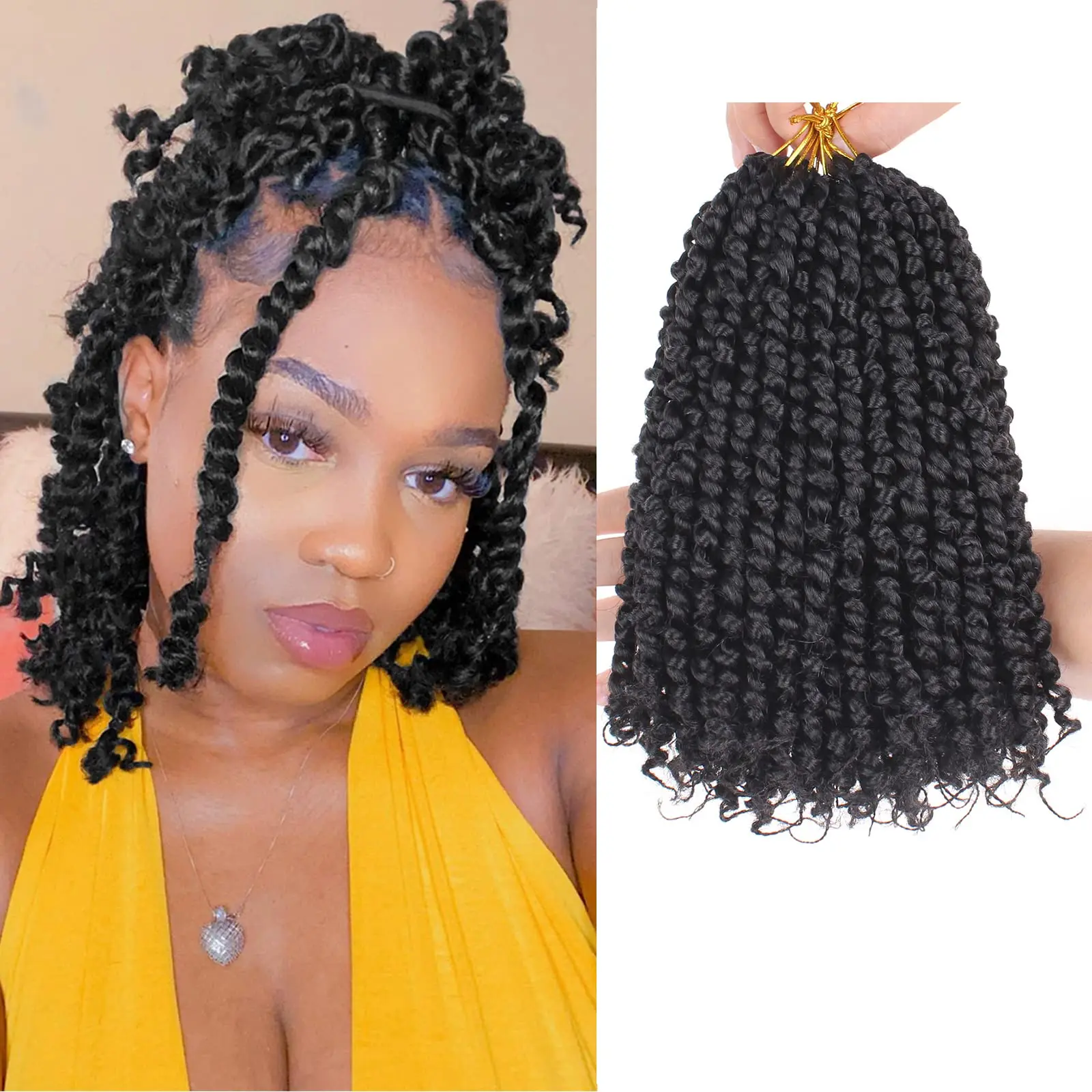 8”Passion Twist Crochet Hair Pre Looped Passion Twist Hair Pre-Twisted Short  Braiding Twist Crochet Hair for Women and Kids