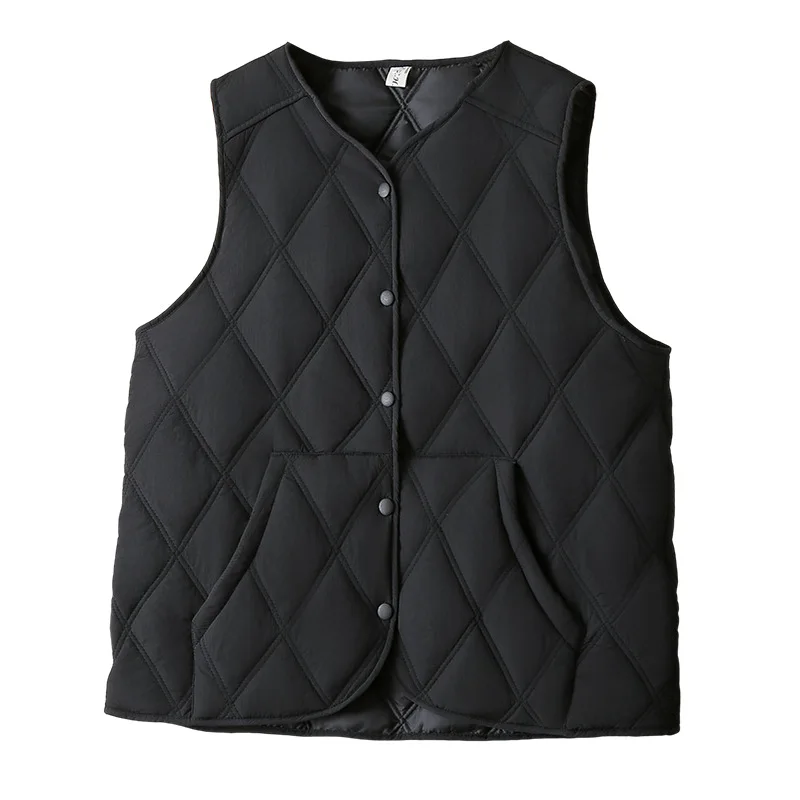 Fashion Plus Size Sleeveless Vest Women Autumn/Winter New Loose Vertical Pocket Parka Thin Argyle Coat 816