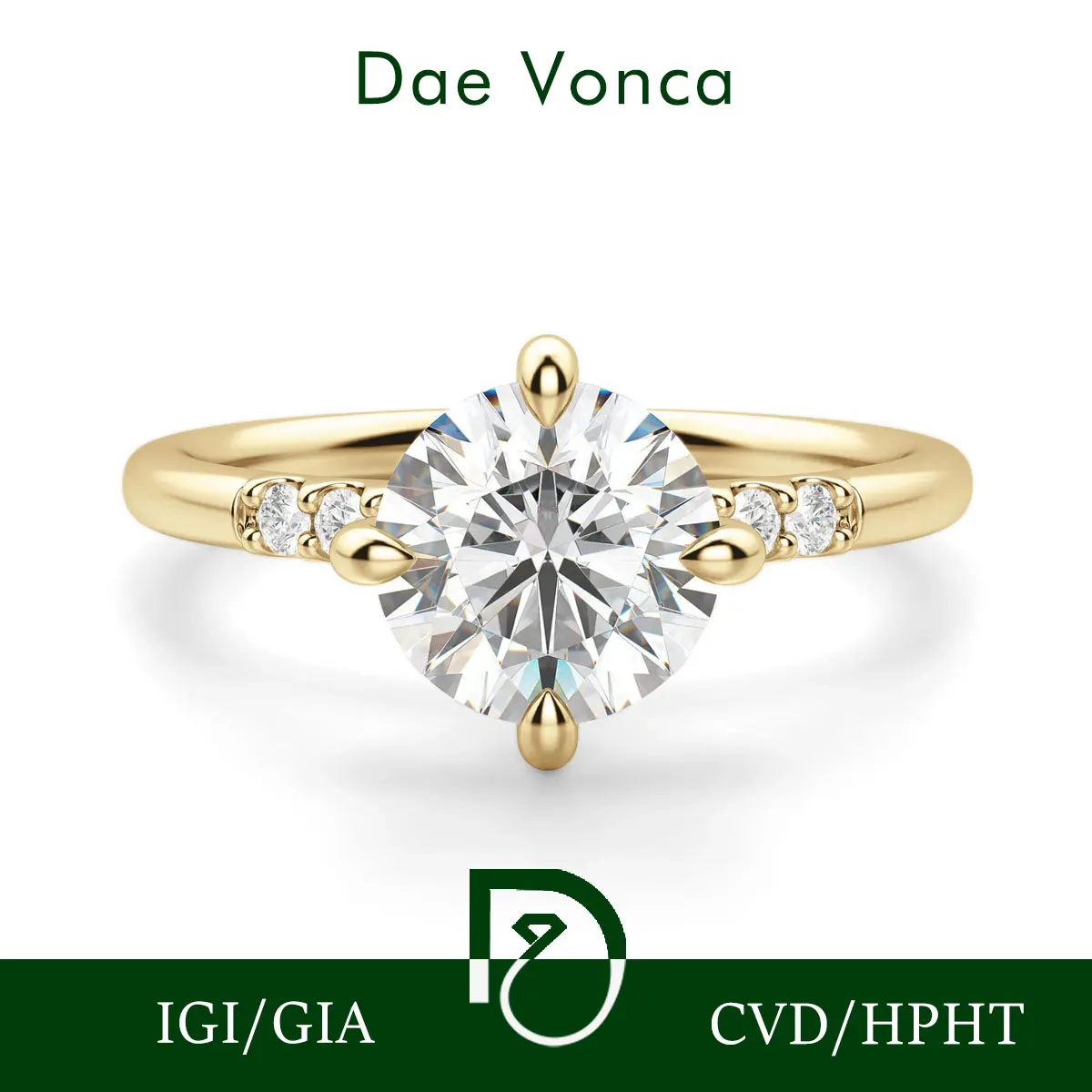 

Minimal Glam 9K/14K/18K Gold Intricate Kite Set Round Cut Lab Diamond Engagement Ring With Accent Stones Modern Vintage Twist