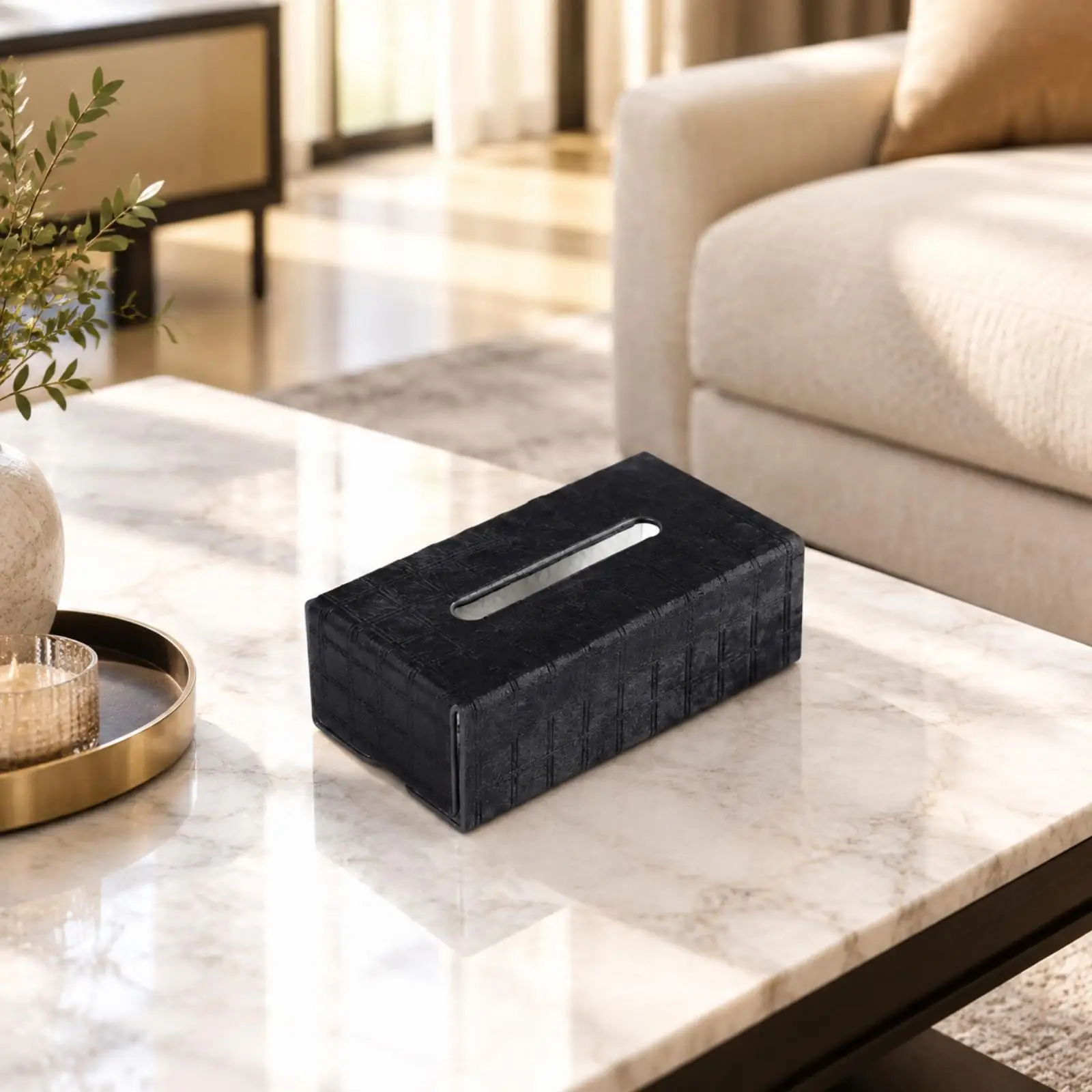 Horsehair Leather Tissue Box Compact Rectangular Tissue Box Textured for Living