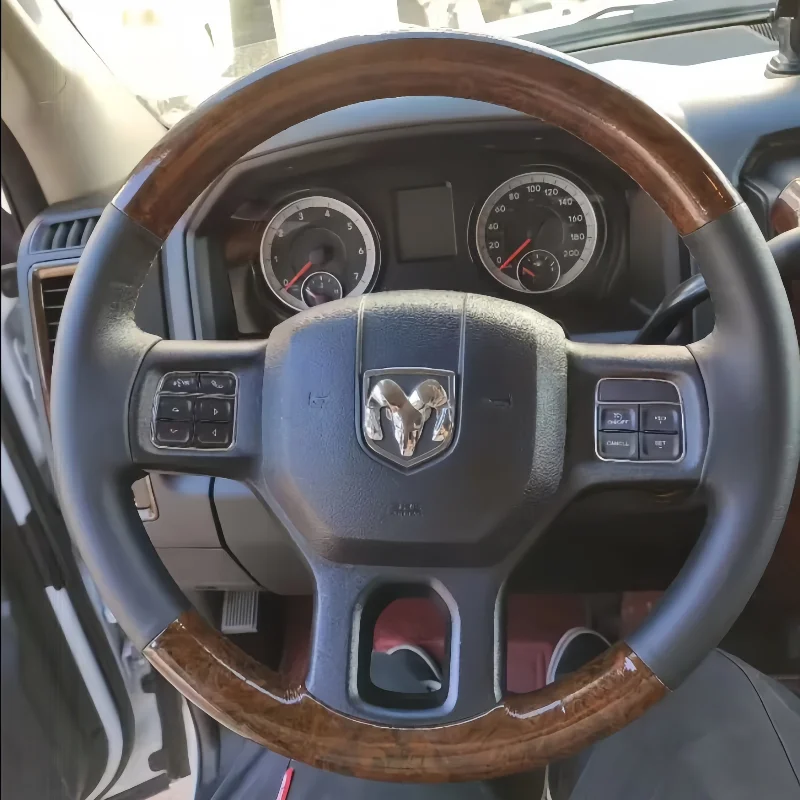 Hand-stitched red genuine leather car steering wheel cover For Dodge RAM 1500 Classic 2012-2022 2500 3500 5500 2012-2018