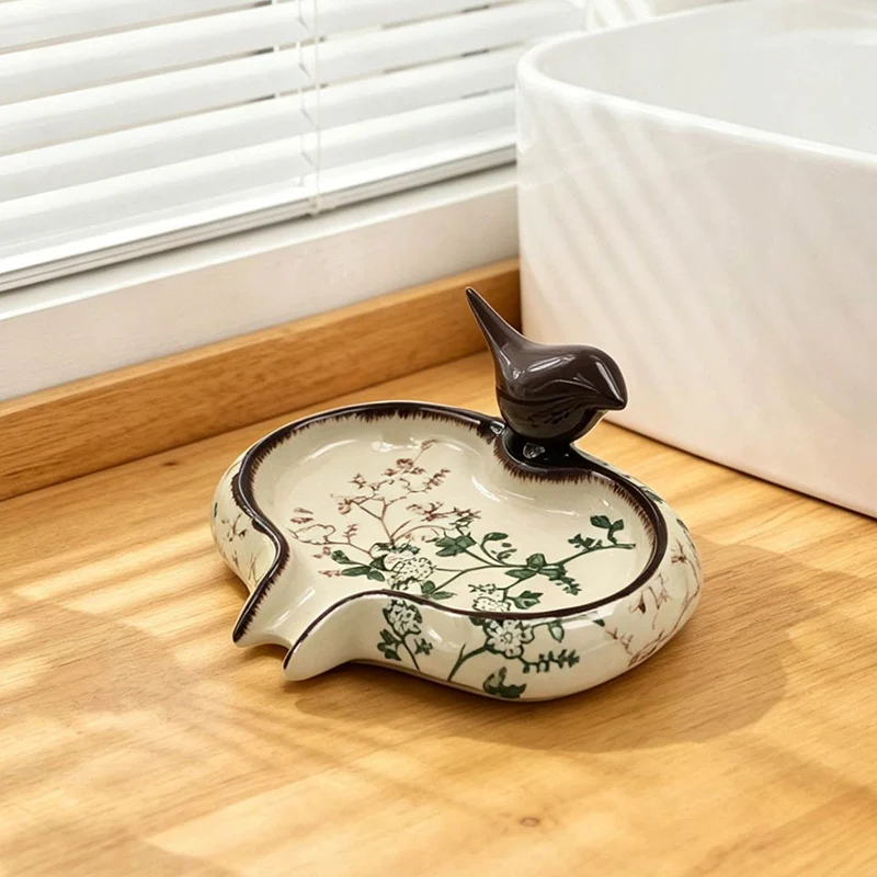 Elegant Ceramic Soap Tray with Drainage for Bathroom Counter No Water Stagnation Housewarming Present