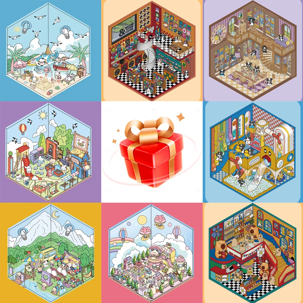 Cartoon Animal School DIY Sticker Pocket Cabin Scene Stacking Pasting Christmas Birthday Gift for Kid Child