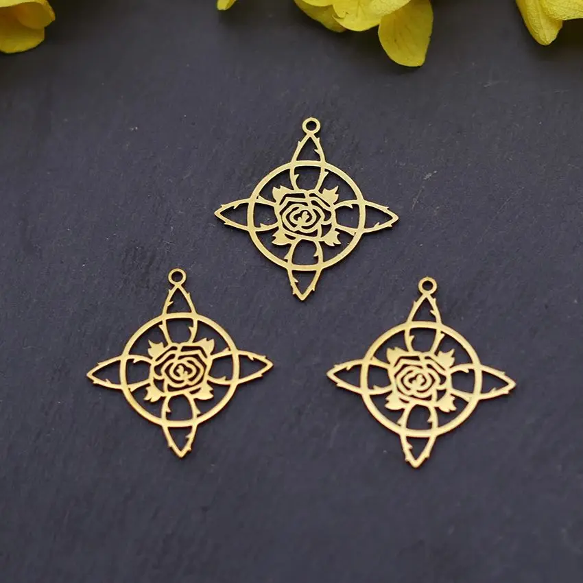 

3pcs Cross Witch Knot Rose Flower Charms Stainless Steel Pendant DIY Craft Necklace Earrings Amulets Jewelry Making Accessories