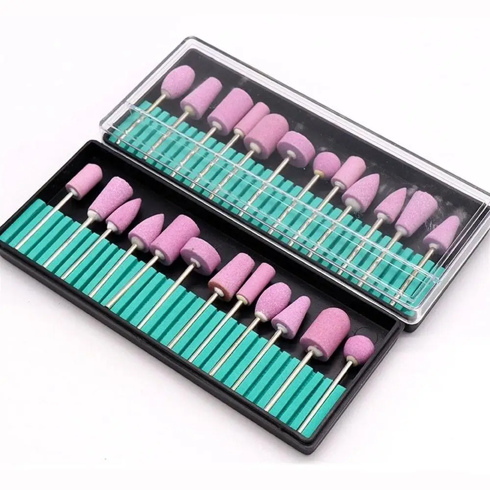 12pcs/set Cutters For Manicure Machine Quartz Scrub Stone Diamond Nail Drill Bit Rotary Burr Grinding Mill Pedicure Kit