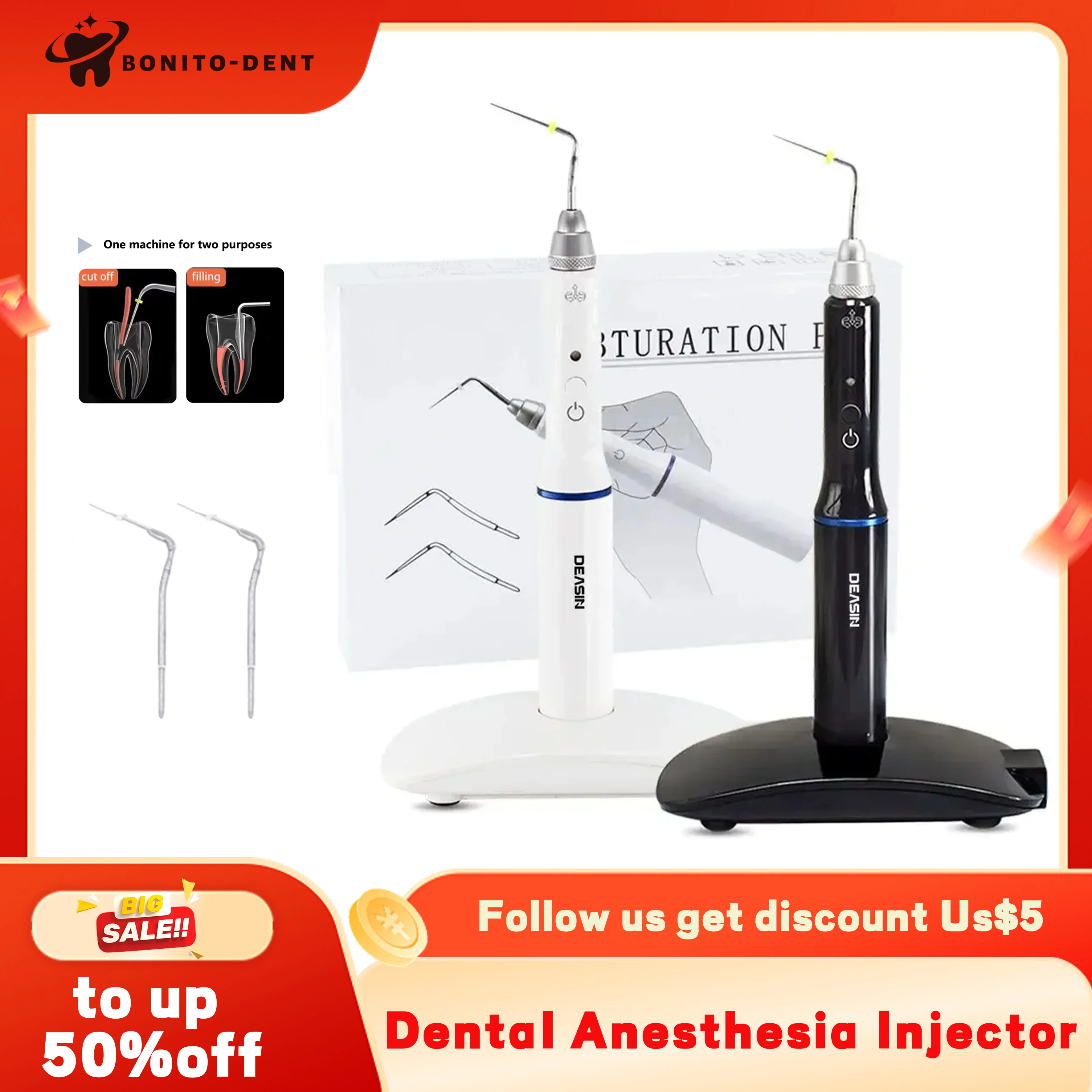 Dental Wireless Gutta Percha Cordless Endo Heated Pen with 2 Tips Obturation System Dentistry Endodontic Root Lab Tools