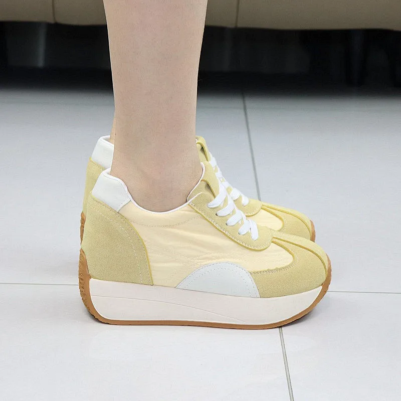 New Women's Trainer Sneakers 8cm Hidden Heel Platform Breathable Lightweight Retro Colorblock Running Shoes