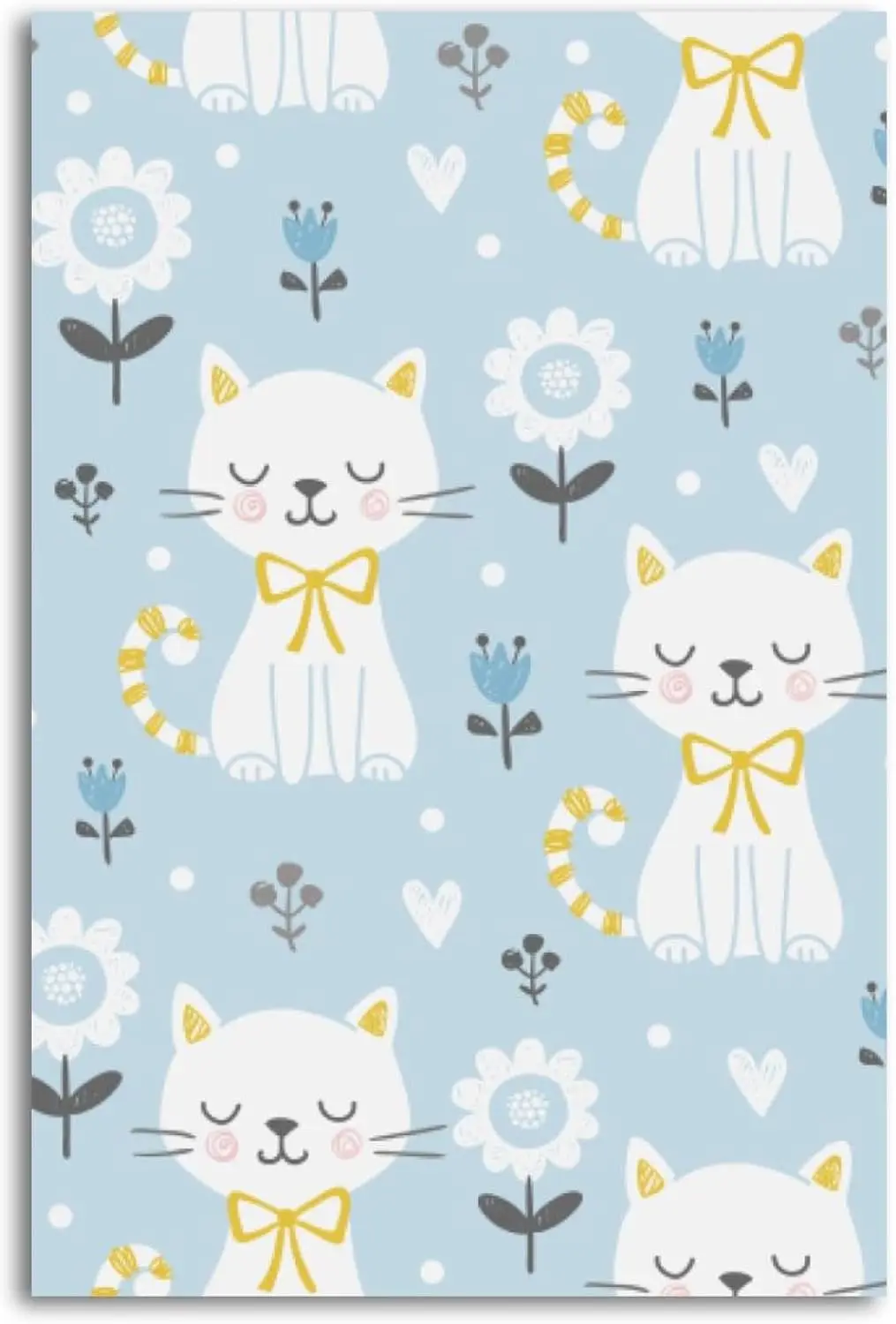 Metal Tin Signs Cute White Cat with Blue Flower Sign Vintage Wall Decor Tin Sign Plaque for Home Cafes Office Store Pubs Club ;