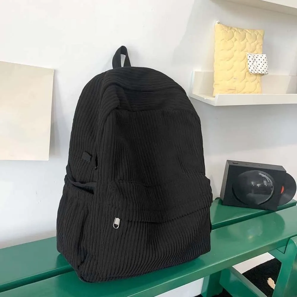 Lightweight Corduroy Backpack Large Capacity Japanese Style Solid Color School Bag Portable Adjustable Casual Students Daypack