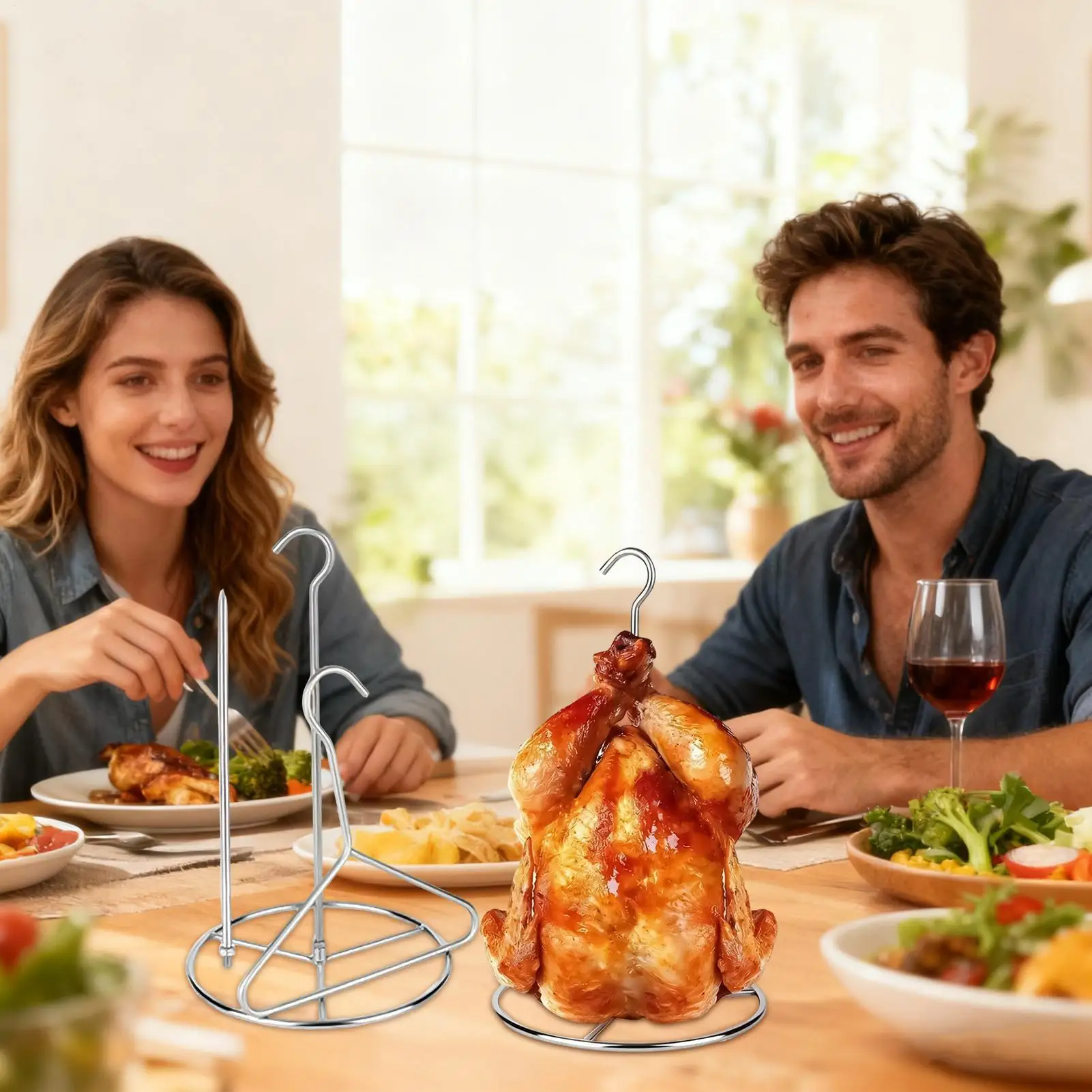 

Fryer Turkey Stand Stainless Steel Vertical Roaster Skewer Frying Stand Set With Lifter Hook For Thanksgiving Day Backyard