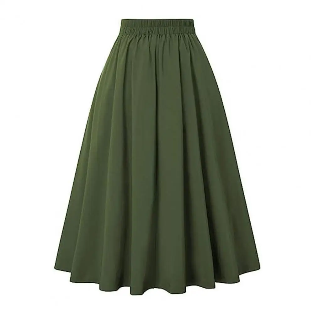 Rok Midi longgar, rok Midi pinggang tinggi, model A-line, Rok Midi, pakaian kerja wanita kantor berkancing dengan kantong, warna Solid, elegan untuk wanita