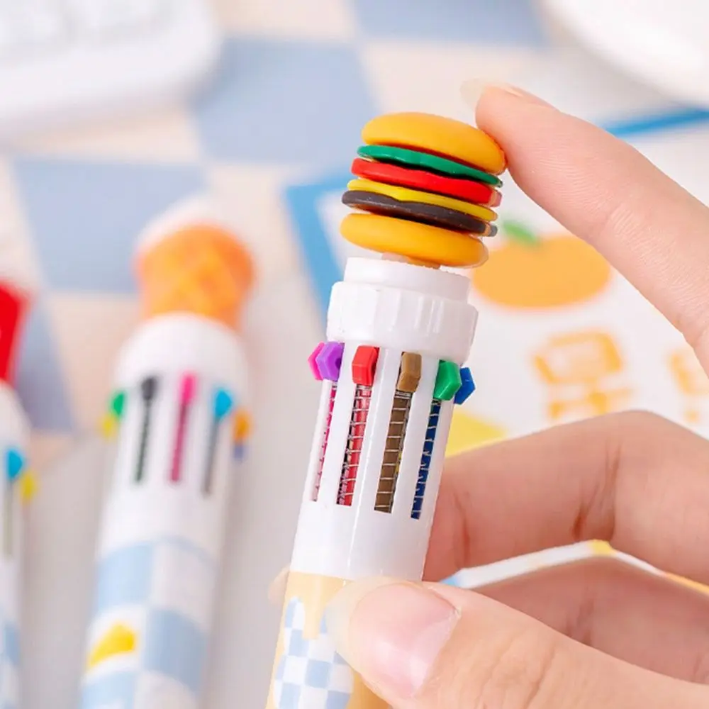 Writing Smoothly Neutral Gel Pens Multicolor Quick-Drying Signature Pen Cute Food Design Theme 10 Color Ballpoint Pen Stationery