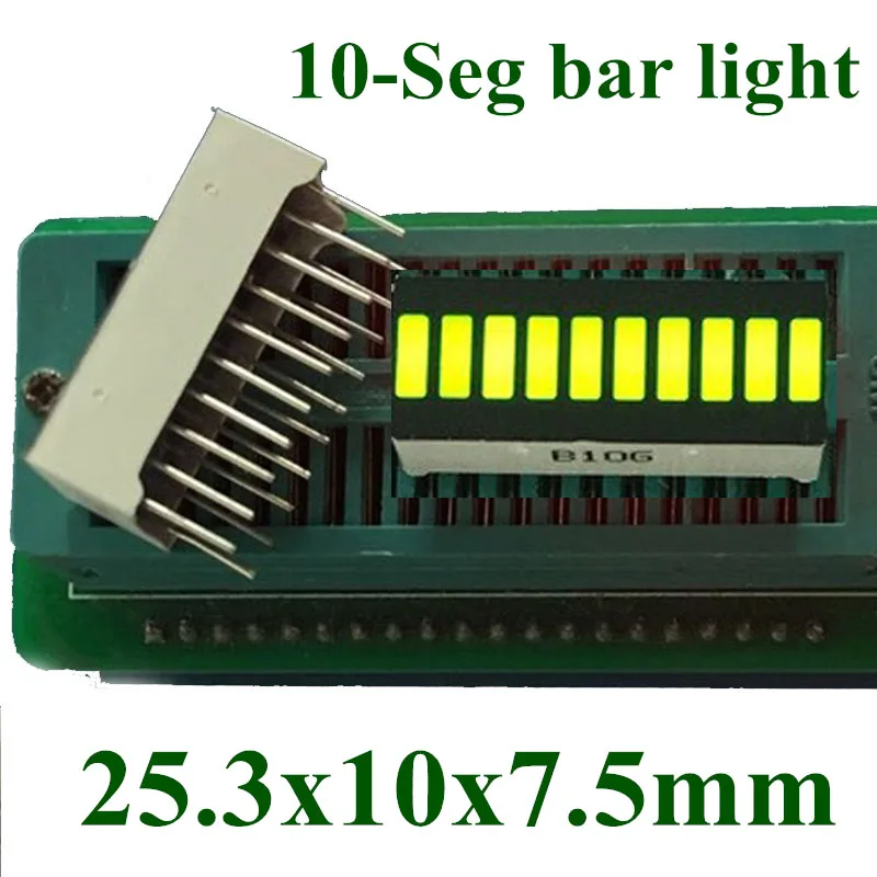 

20PCS Green10 grid digital segment LED light bar 10 flat tube 25x10mm red light ten cell surface flat tube