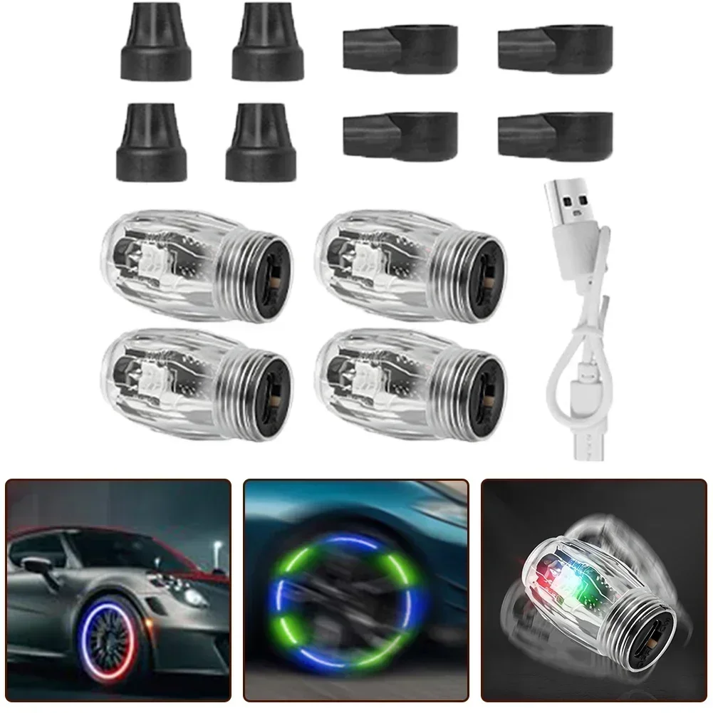 2/4PCS LED Lights Neon Wheel Tire Tyre Valve Dust Cap Light Car Motorcycle Bike Neon Bicycle Spoke Lights Bicycle Wheel Lights