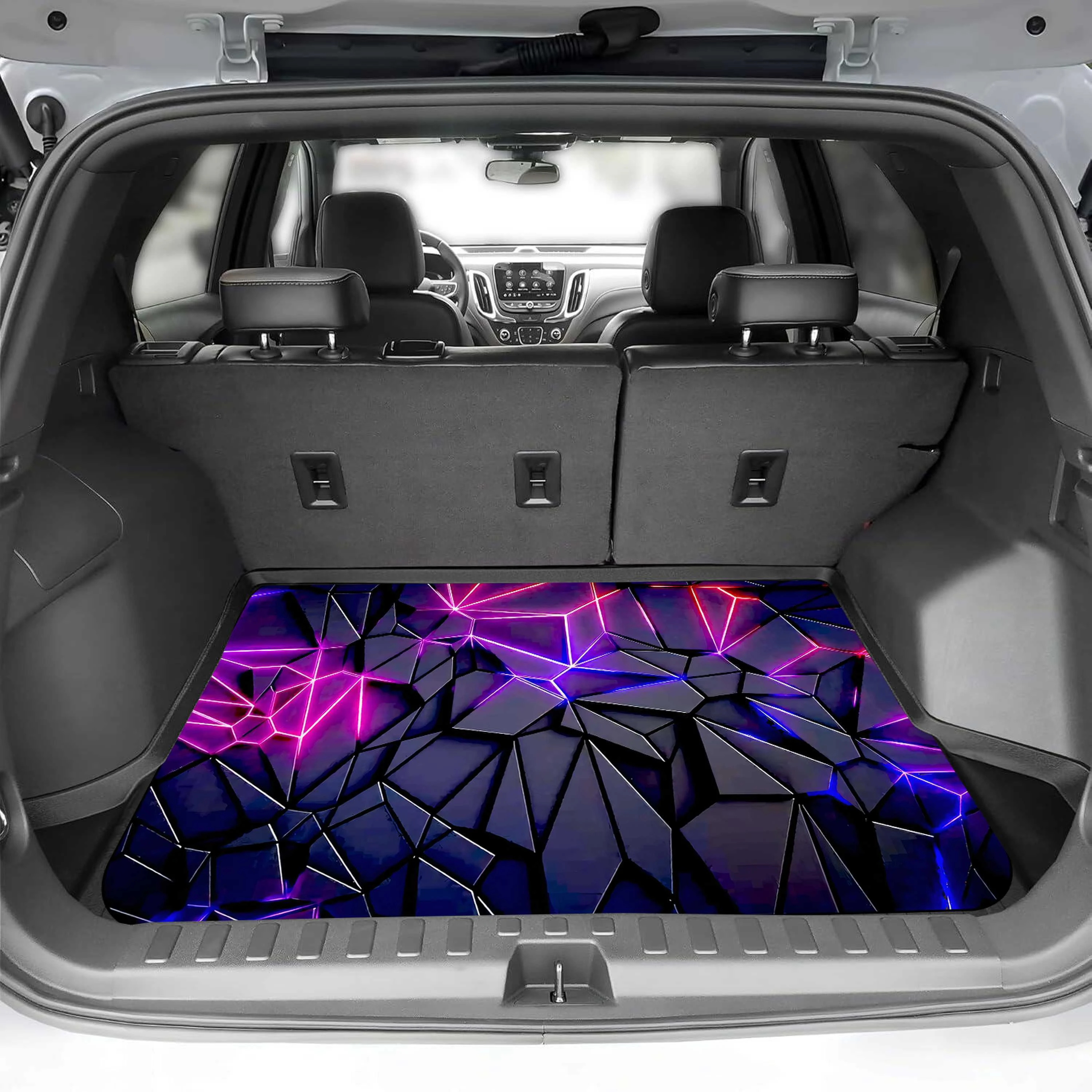 VIKAMA Neon Geometric Trunk Mat, Cyberpunk Cargo Liner, Non-Slip Boot Protector, Universal Fit Car Accessories, Durable & Modern