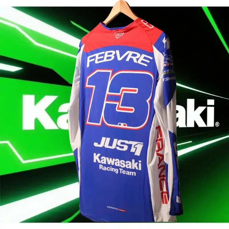 

2026 New Kawasaki Racing Team Jersey Romain Febvre # 13 Long Sleeved T-shirt Super Motocross Breathable Quick Drying Top