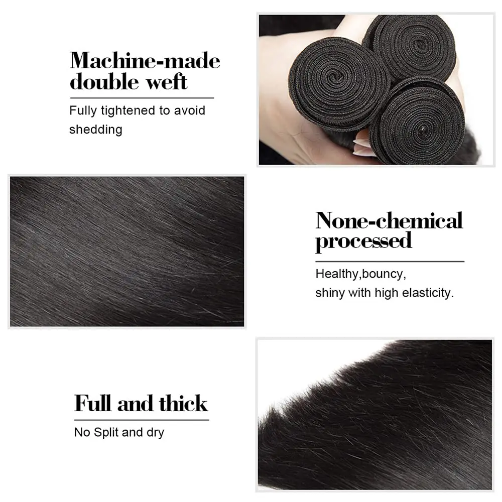 STRAIGHT Human Hair Bundles บราซิล Virgin Human Hair STRAIGHT 20 20 20 นิ้วผม Remy ผมสานคู่เรา