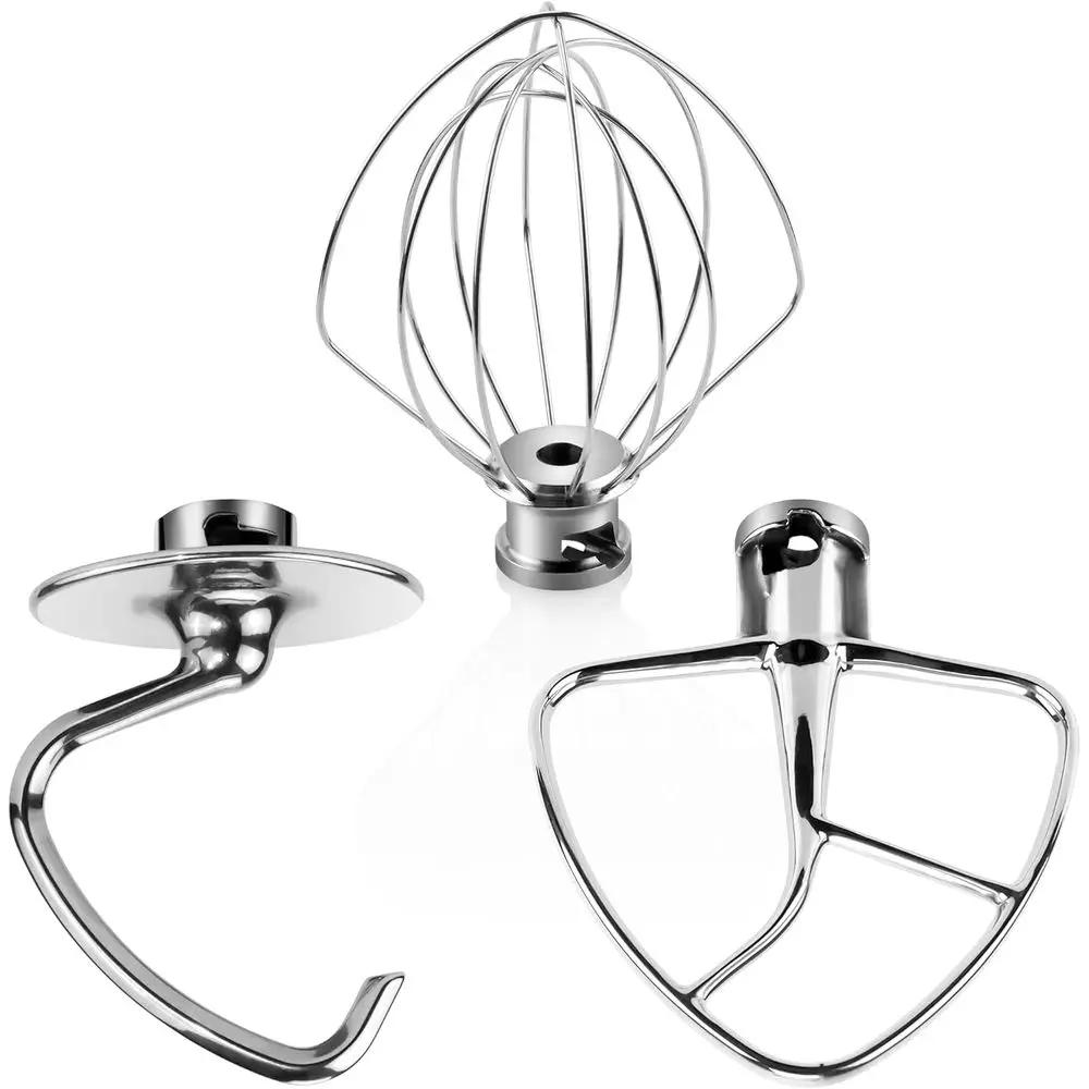 

Stainless Steel Mixer Attachments for KitchenAid 4.5-5 QT - Heavy Duty Metal Accessories Set: Wire Whisk, Dough Hook, Beater Pad