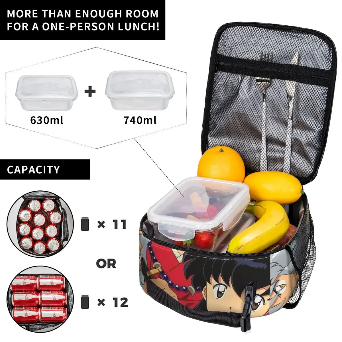 Manga Kimono Inuyasha Sesshomaru Insulated Lunch Bag for Kids School Cooler Thermal Food Box Tote Leakproof Lunch Boxe Container view 5