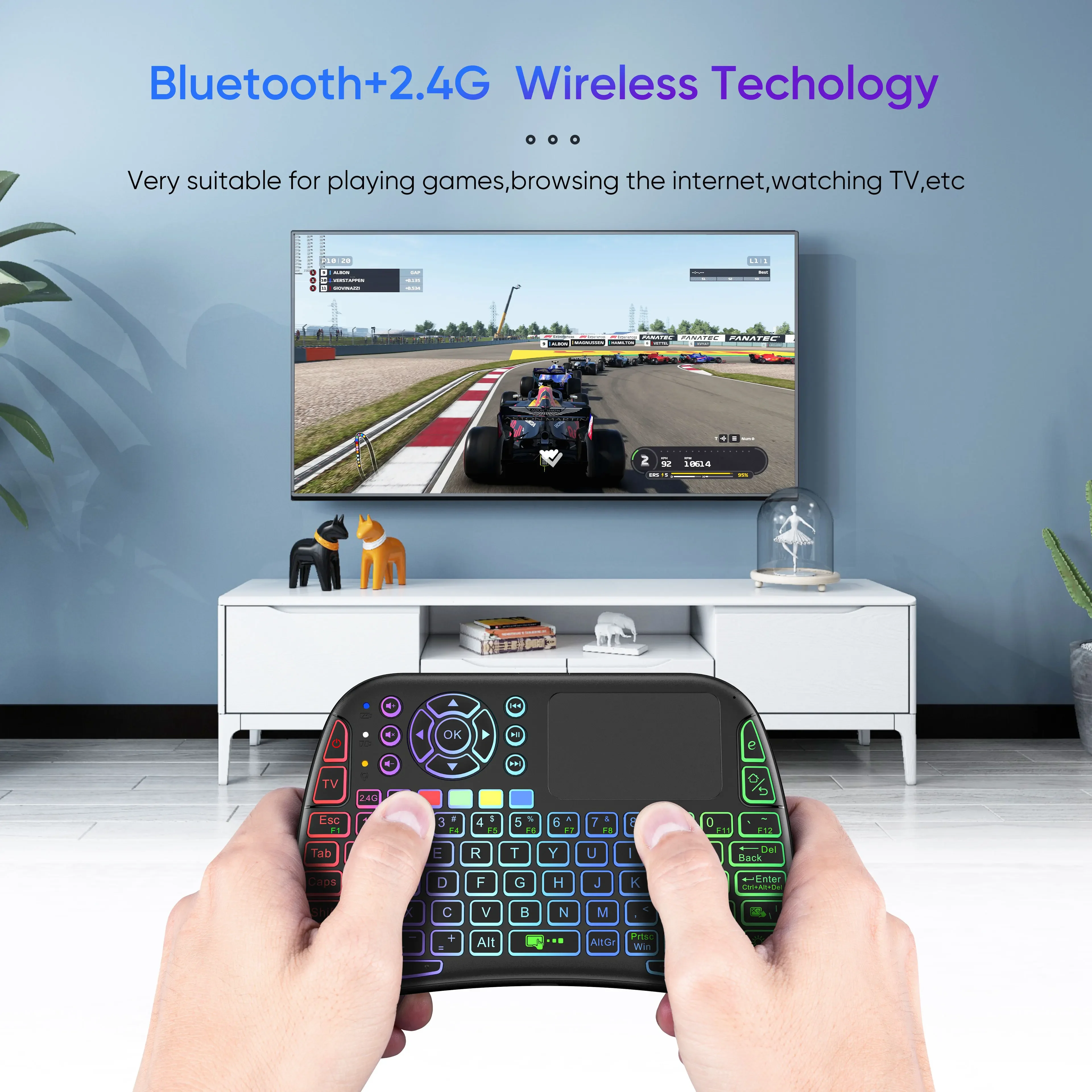 Bluetooth Mini Keyboard with Touchpad: 2.4Ghz Wireless, IR Google Voice Search, Backlight, Rechargeable,for Android TV Box, PC