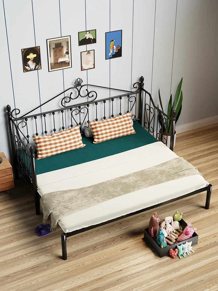 Wrought iron sofa bed folding dual-purpose single bed telescopic iron frame bed splicing iron double pulling