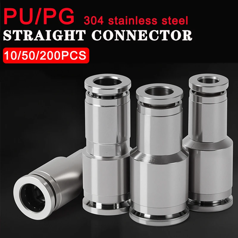 304 Stainless Steel Pneumatic Tube Connector Quick Release coupling PU Hose Hard Tube 4mm-16mm High Pressure Temperature Fitting