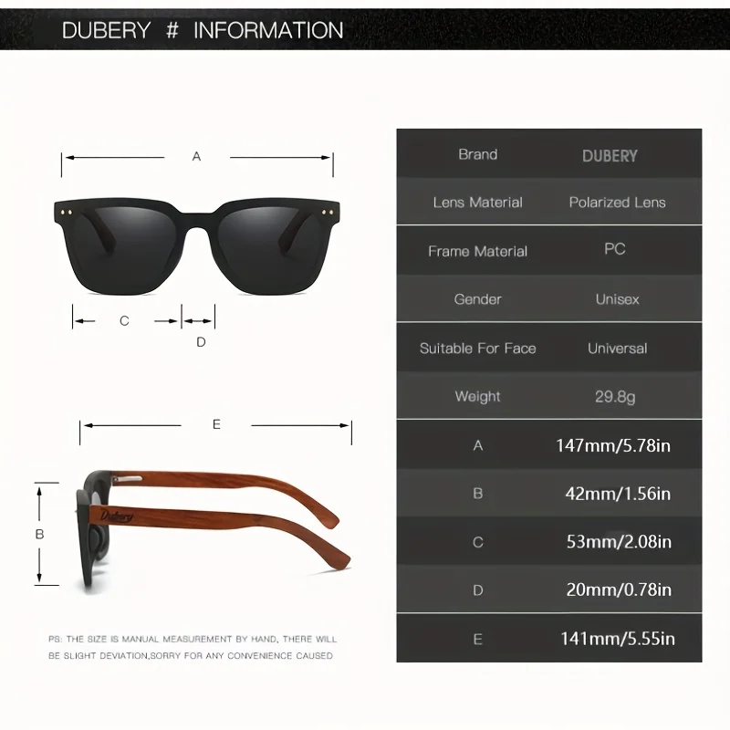 DUBERY Wooden Polarized UV400 Protection Sunglasses For Men And Women 6 Colors Model 117