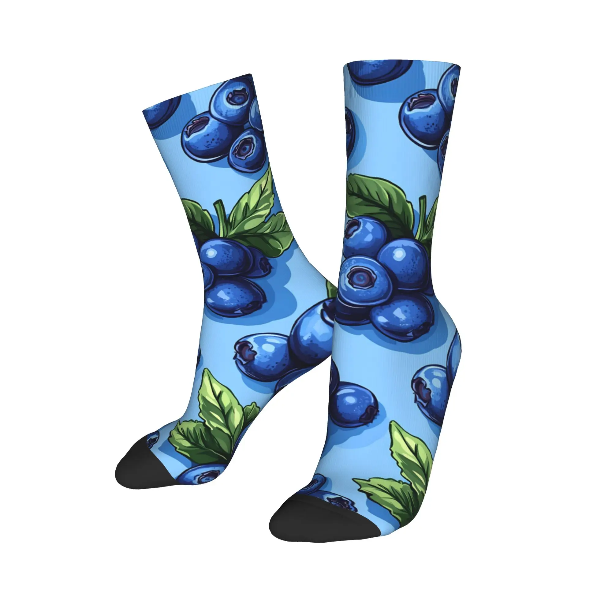 Fruit Print light sky blue blueberry and leaf artwork Socks Leisure Stockings Unisex Men Socks Winter Anti Bacterial Socks