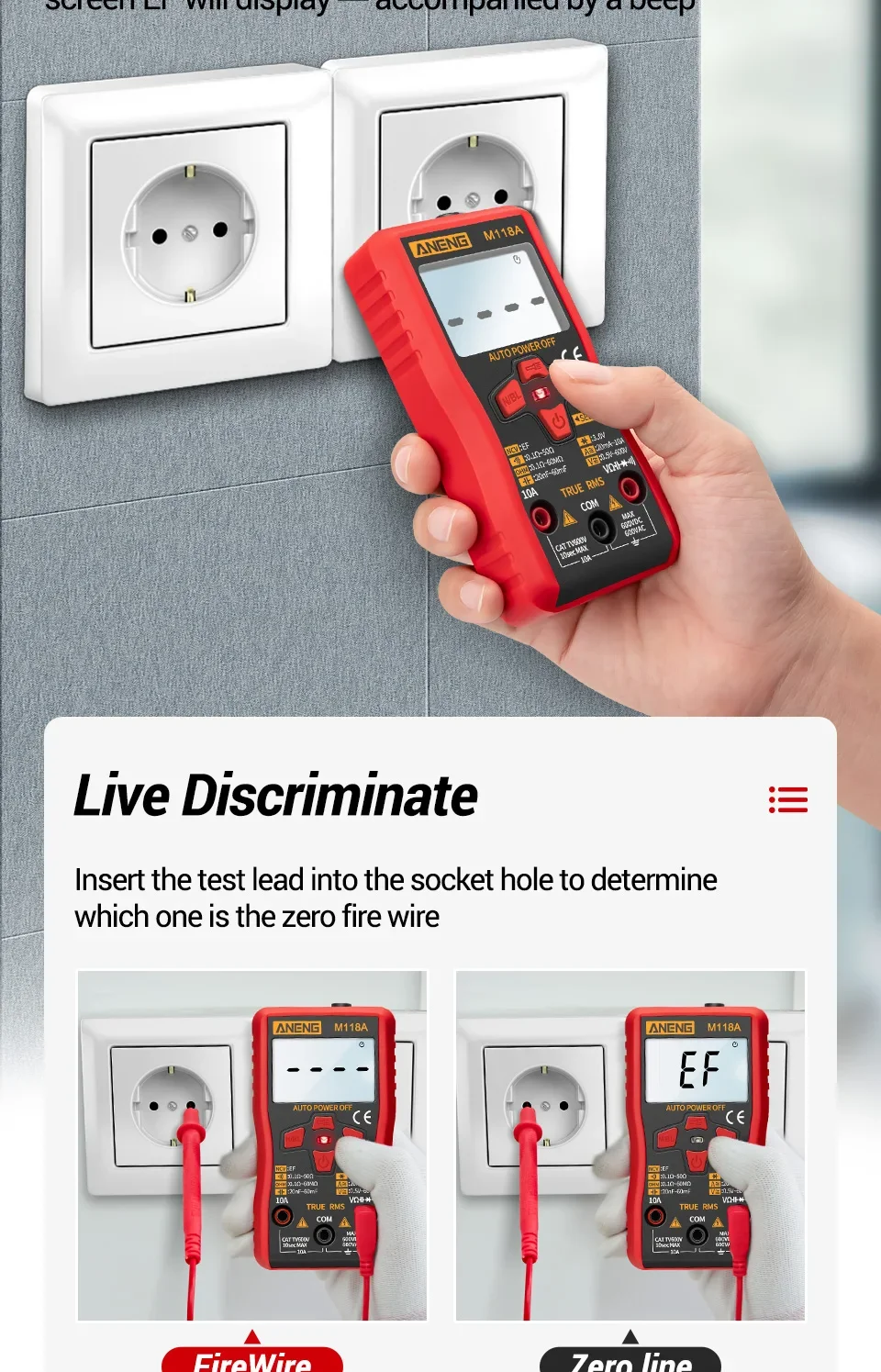 Digitales Multimeter, Spannungsprüfer, Voltmeter, SZ06, SZ308, TRMS, 2000, Zählungen, automatische Bereichswahl, Ohm, Volt, Amperemeter, Messung von AC/DC-Spannung – Detail 27