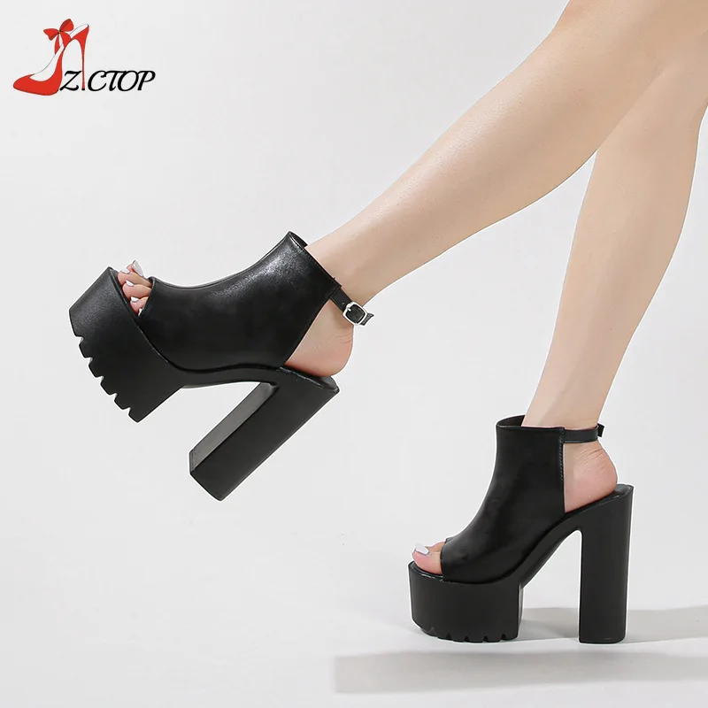 Summer Super High Heels Platform Sandały Kobiety Moda Sexy Peep Toe Chunky Heel Pumps Ladies Party Dance Shoes Duży rozmiar 42 43