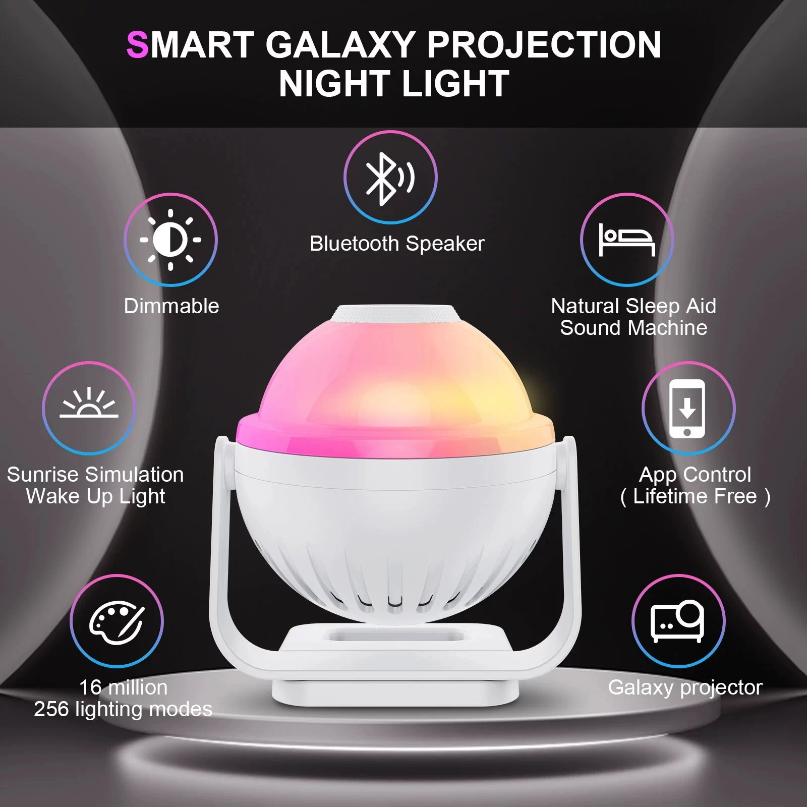 Projecteur étoilé de galaxie 360 °   Veilleuse nébuleuse lune pour chambre d'enfants, lampe de projecteur de plafond avec application et télécommande pour la décoration de la maison