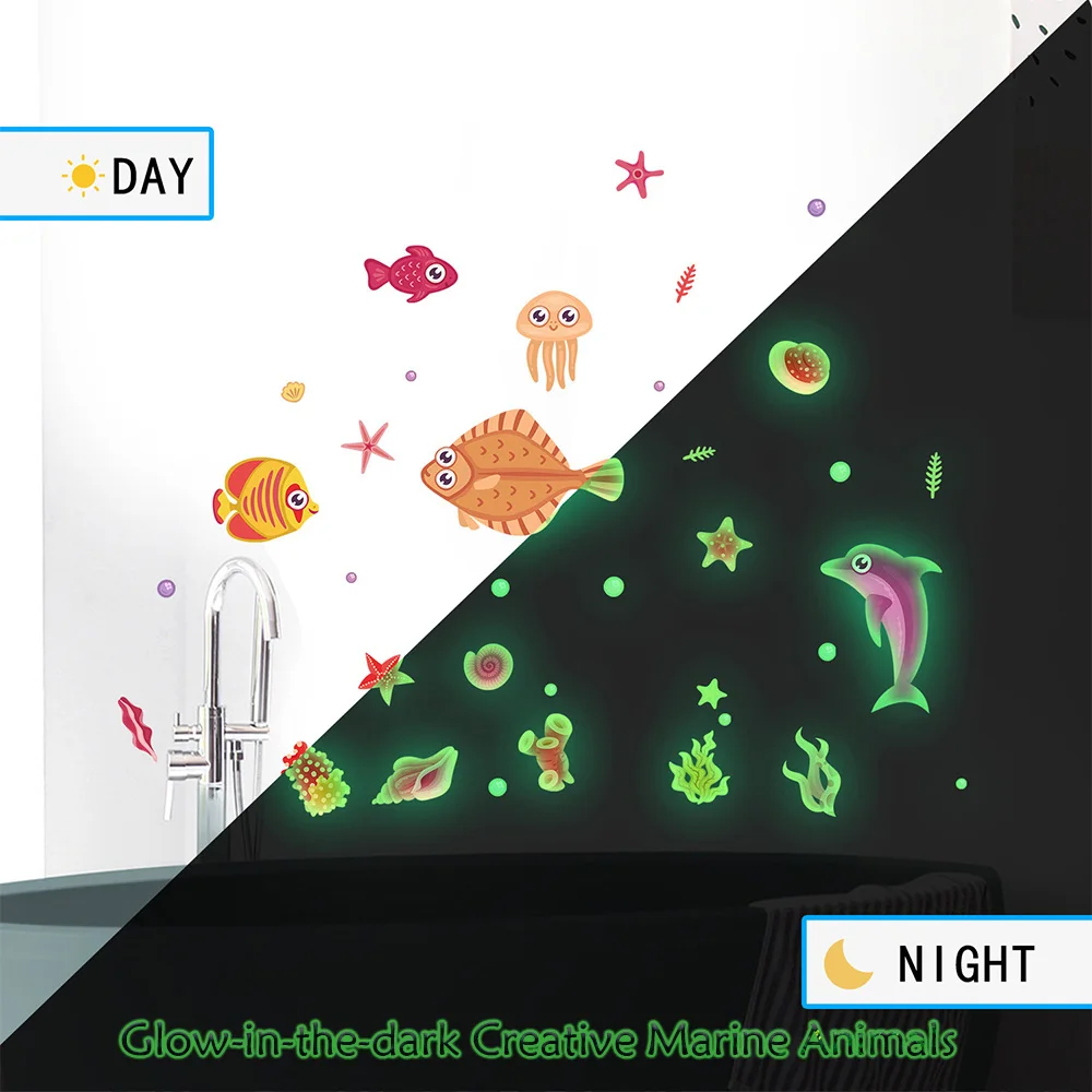 

Glow-in-the-Dark Ocean Creature Wall Stickers – Luminous Flounder Fish PVC Decals for Kids' Room & Bedroom Decor