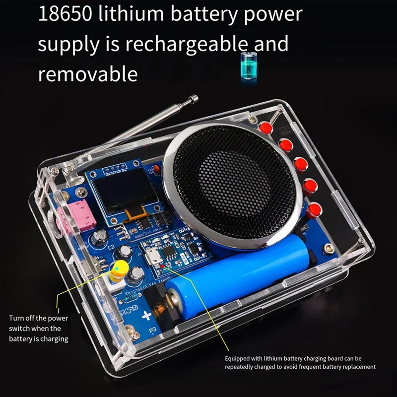 HU-077 FM Radio DIY Kit OLED Display Battery Rechargeable Welding Practice Assembly Electronic Production Kit