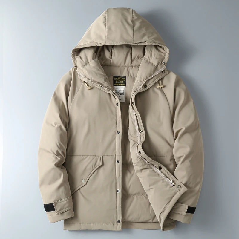 Winter New American Retro Duck Down-Filled Cargo Puffer Parka Jacket with Hood Men's Amekaji Trendy Thick Oversized Trench Coat