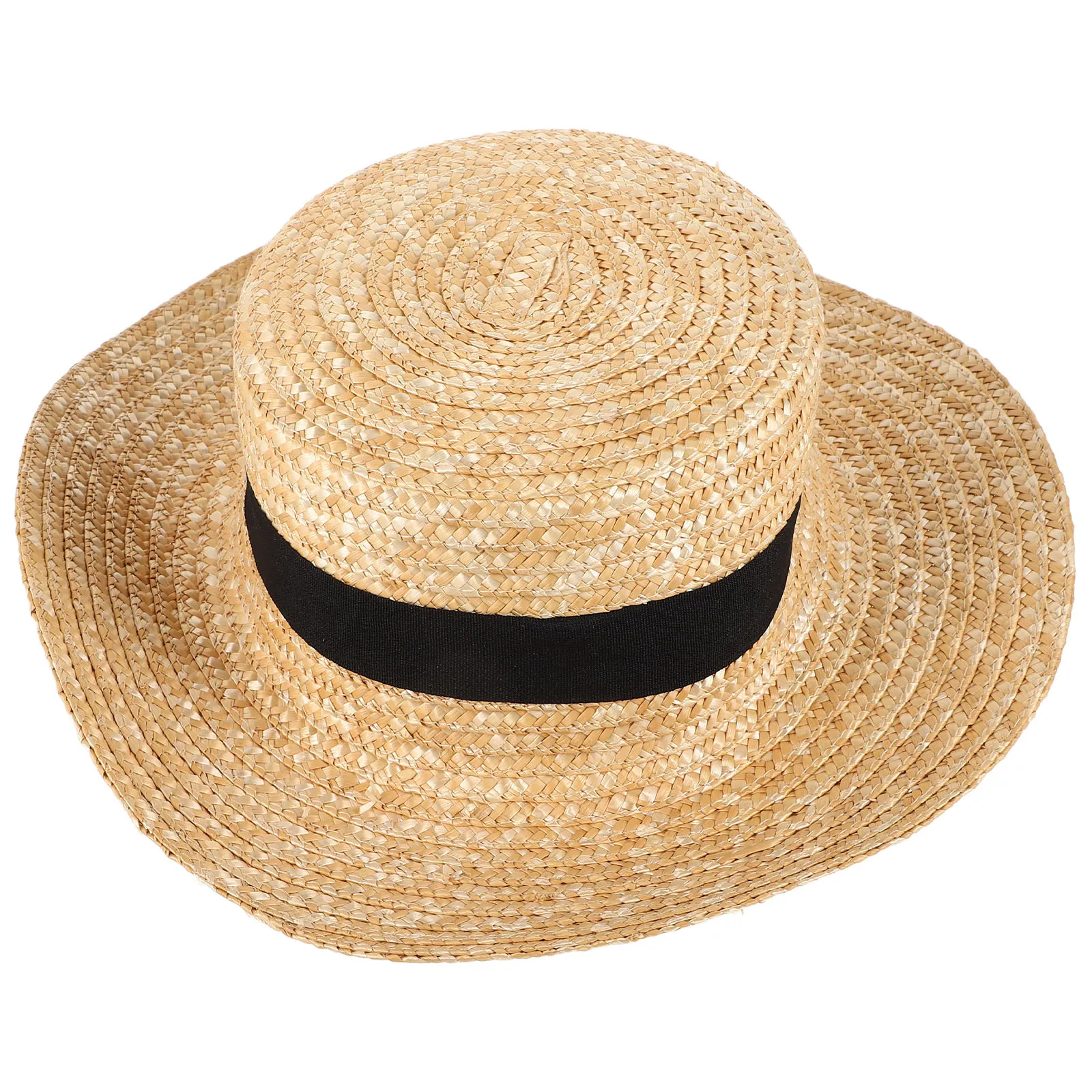 

1 Pcs Black Flat Brim Summer Straw Hat Women Beach Sun Visor Hat for Outdoor Activities