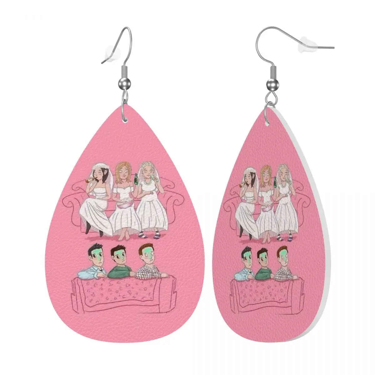 Brincos pendurados personalizados, amigos, caras vs meninas, brincos de lágrima de couro pvc para presentes, joias delicadas