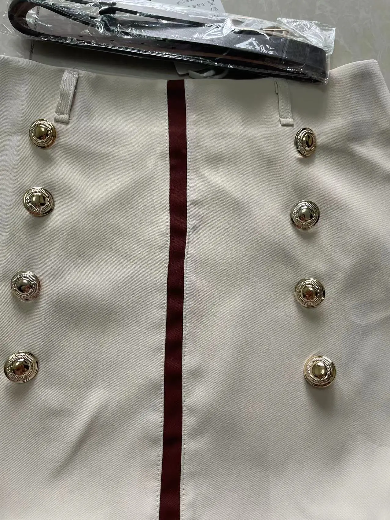 New Elegant Offie Lady Skirt Women Fashion Design Beaded Double-breasted High Waist A-line Patchwork Skirts Jupe with Belt