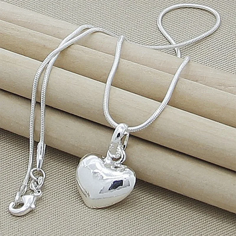 

Fine 925 Sterling Silver Solid Heart Necklace 18-24 Inches Snake Chain for Women Wedding Charm Fashion Jewelry Luxury