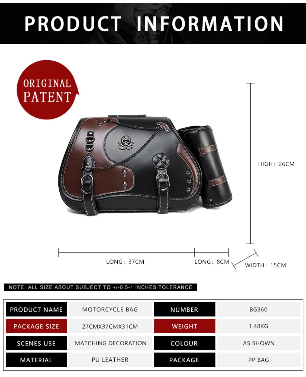 Motorrad-Satteltasche aus PU-Leder, Seitentasche für den Rücksitz, Verformungsresistent, Überwurf-Design, Satteltaschen für Cruiser, Motorrad-Zubehör – Detail 1