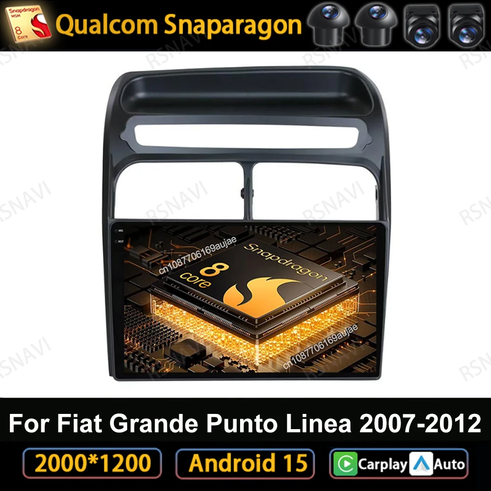 Car Radio Android 15 For Fiat Grande Punto Linea 2007-2012 Multimedia Viedo Player Qualcomm Head Unit BT GPS DVD DSP 4G LTE QLED