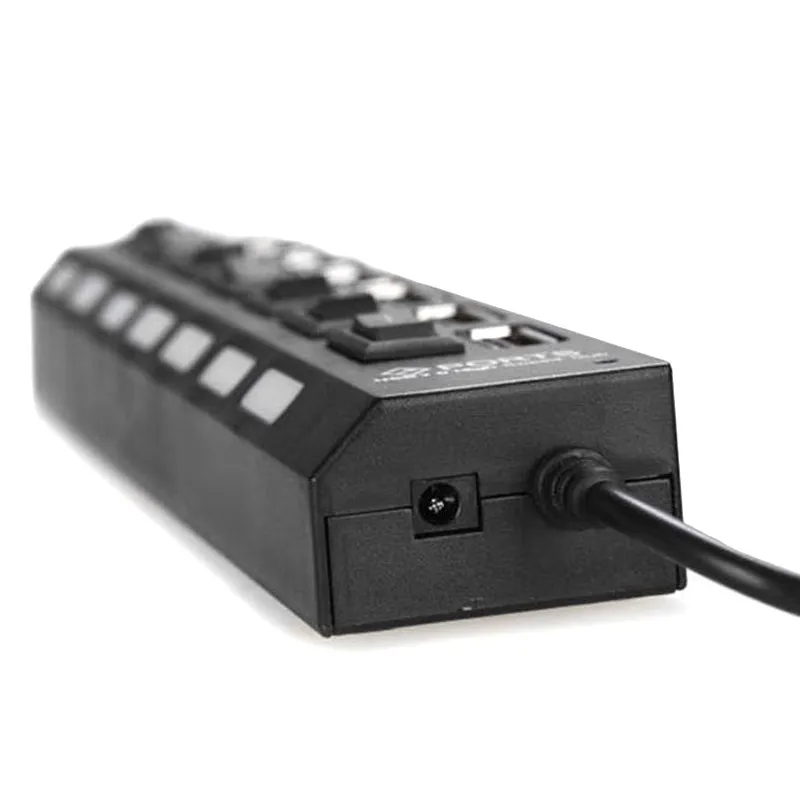 7-Port USB 2.0 Hub High-Speed 480Mbps Plug-and-Play Desktop Laptop Expansion Hub with on Off Current Protection Black