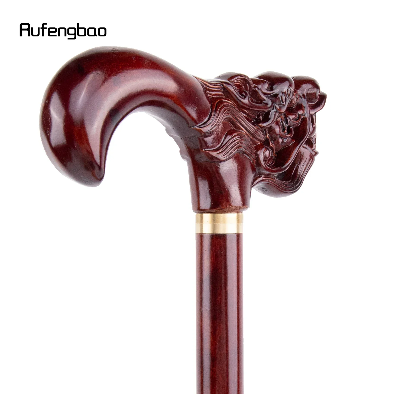 Red Beard Dragon Wooden Single Joint Fashion Walking Stick Decorative Cospaly Cane Halloween Mace Crutch  Wand Crosier 95cm