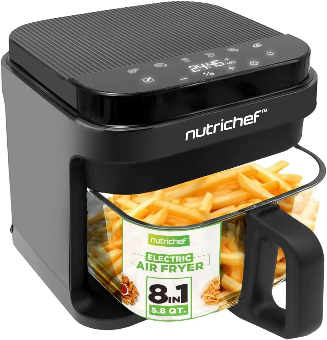 

5.8 Quart Air Fryer | 8-1 Preset Cook Modes | Transparent Fry Bowl for Best Cooking Results | Cook Shrimp, Steak, Fries, Wing