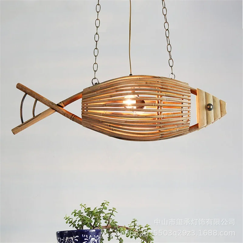 Nordic Modern Pendant Lights Creative Fish Art Bamboo Light Fixture LED Living Room Decor Hanging Lamps Kitchen Restaurant Light