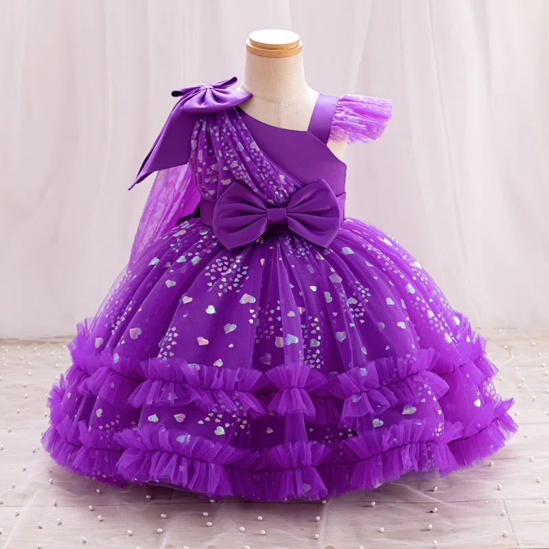 Girl's New Bow Star Print Sweet and Cute Mesh Princess Dress Wedding Flower Boy School Stage Drama Performance Dress