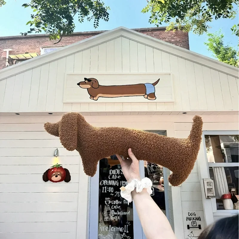 Dachshund Shaped Plush Pillow Fluffy Teddy Fleece Sausage Dog Cushion for Sofa Bed Pet Lover Gift Cute Home Decor Hug Pillow