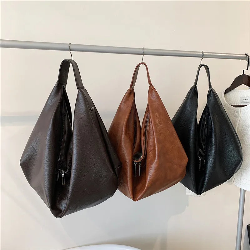 Big Black Shoulder Bags for Women Large Capacity Hobos Shopper Bag Soft PU Leather Crossbody Handbag Lady Travel Tote Bag