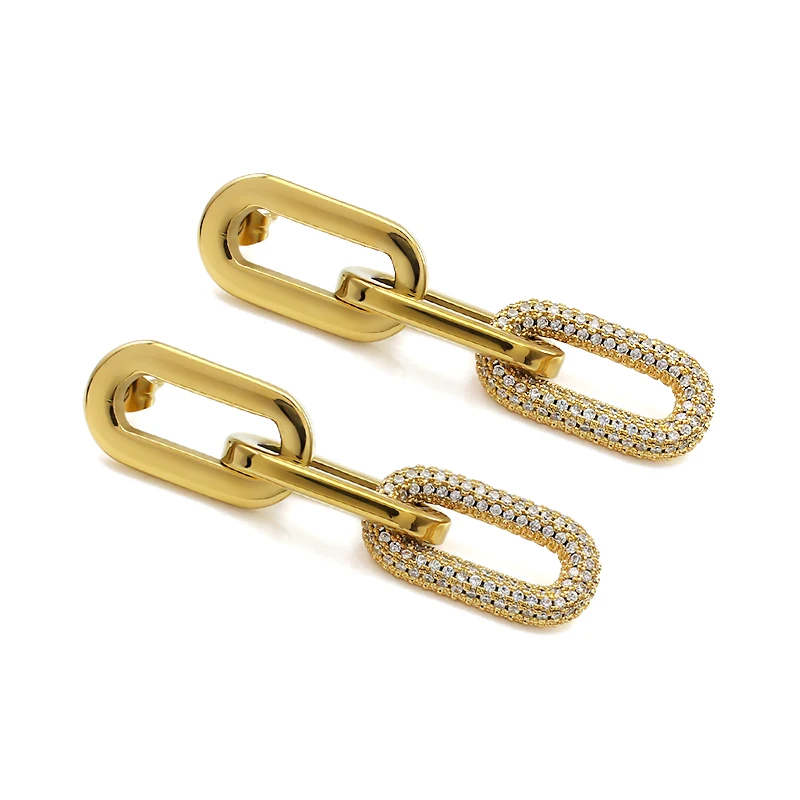 Exaggerated Stainless Steel Chain Drop Earrings for Women Crystal Link Long Dangle Earring Studs Statement Link Earrings