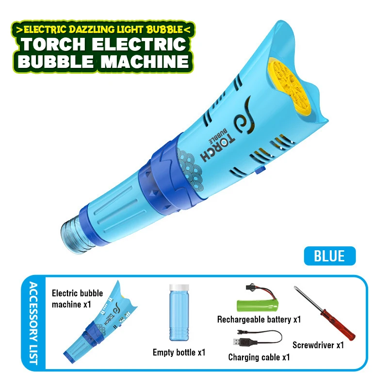 전기 거품 기계 자동 거품 날리는 지팡이 장난감, 야외 해변 파티 게임, 어린이 엔터테인먼트 장난감, 21 홀 토치