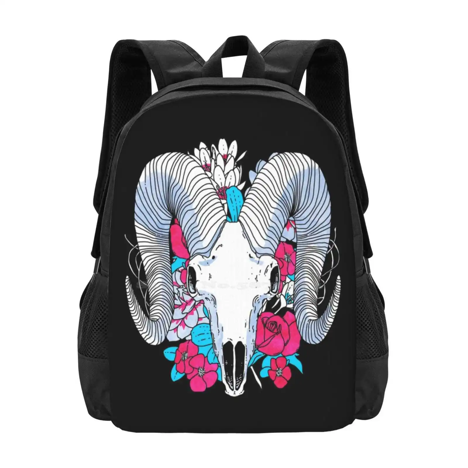 Flower Skull Hot Sale Schoolbag Backpack Fashion Bags Flower Skull Roses Skeleton Americana Hipster Indie Ram Goat Horns Ronan